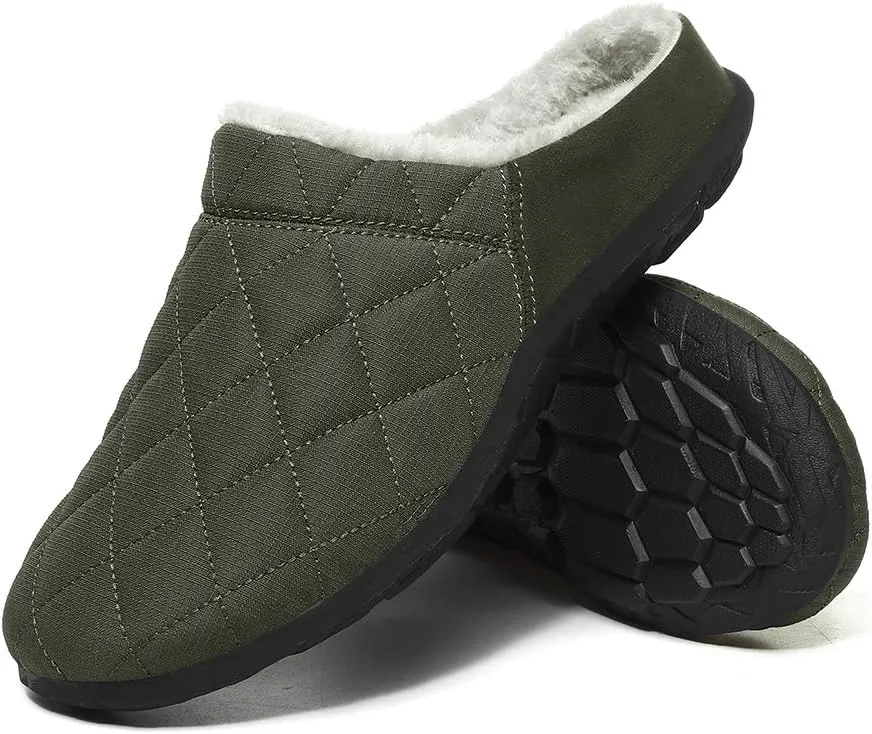 FolHaoth Mens Cozy Slippers Waterproof Oxford Cloth Arch Support House slippers Soft Warm Non-slip Indoor Outdoor Shoes