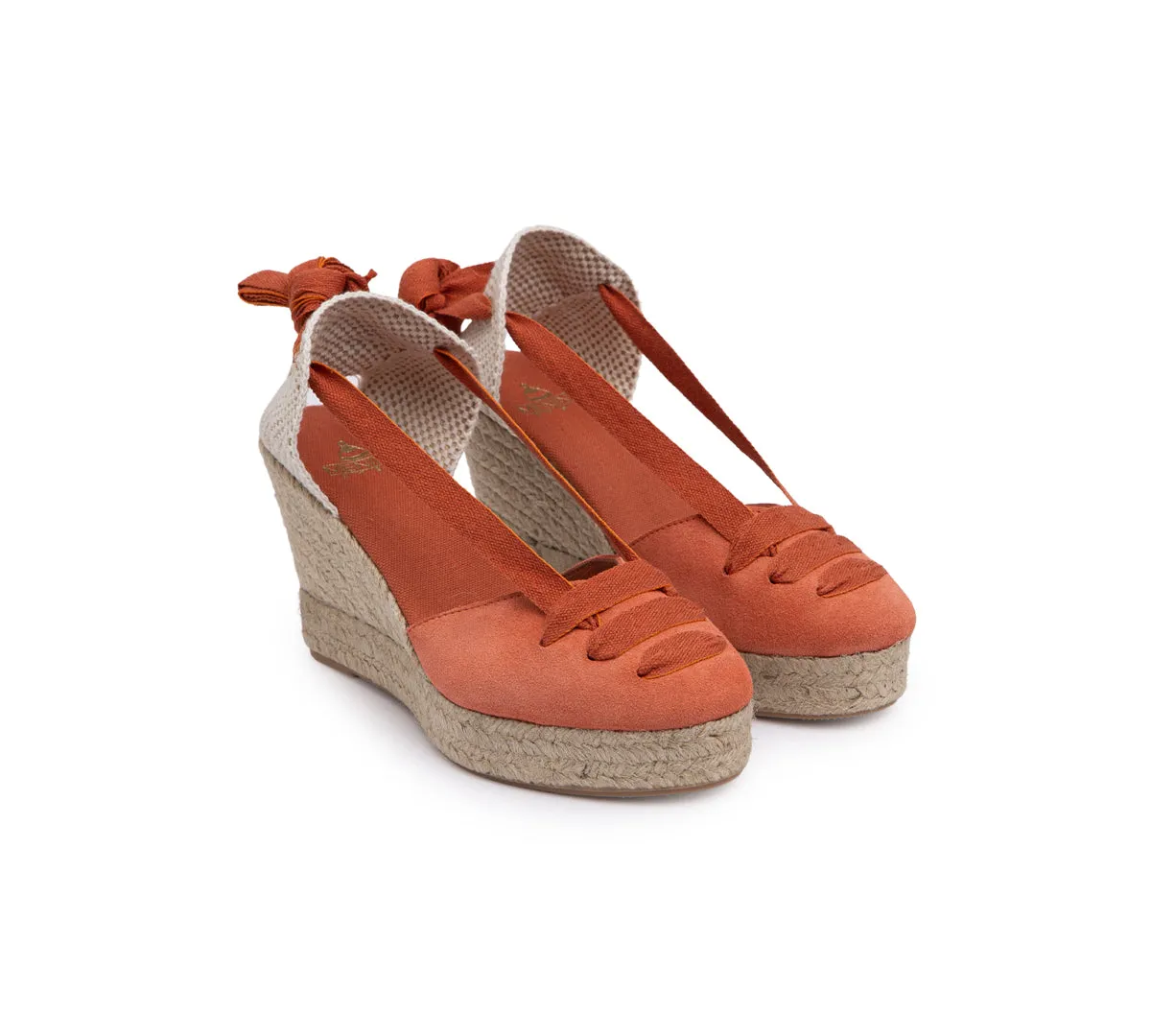 Gimena Burnt Orange Top Laces High Wedge Espadrille