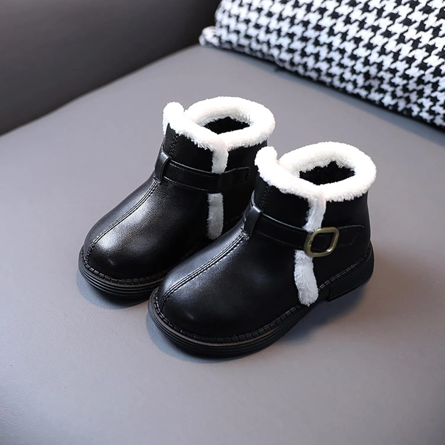 Girls Ankle Boots Breathable Faux Fur Fleece Lined Winter Snow Boots Toddler Kids Girls Boys Dress Boots Hiking Boots