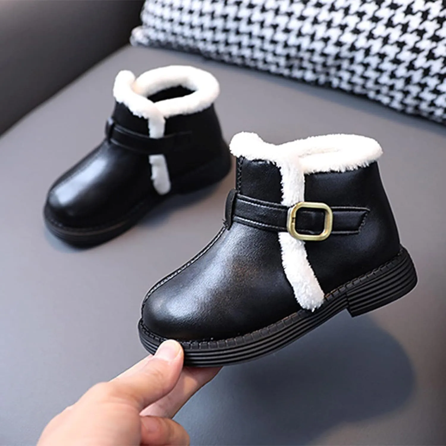 Girls Ankle Boots Breathable Faux Fur Fleece Lined Winter Snow Boots Toddler Kids Girls Boys Dress Boots Hiking Boots
