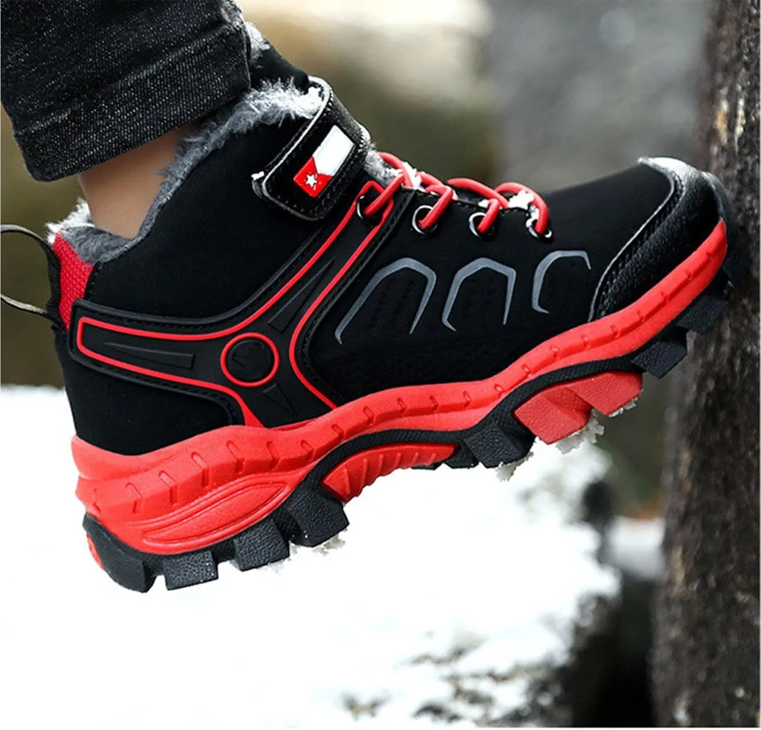 Girls Boys Winter Warm Hiking Snow Boots Soft Faux Fur Lined Outdoor Non-Slip Walking Climbing Sneakers