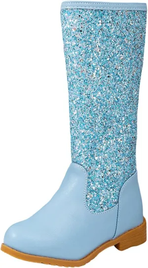 Girls Cowgirl Boots Mid Calf Square Toe Western Boot for Kids Glitter Cowboy Boots Party Snow Boots for Children Shoe