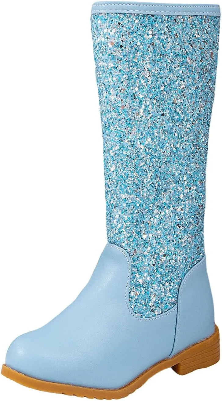 Girls Cowgirl Boots Mid Calf Square Toe Western Boot for Kids Glitter Cowboy Boots Party Snow Boots for Children Shoe