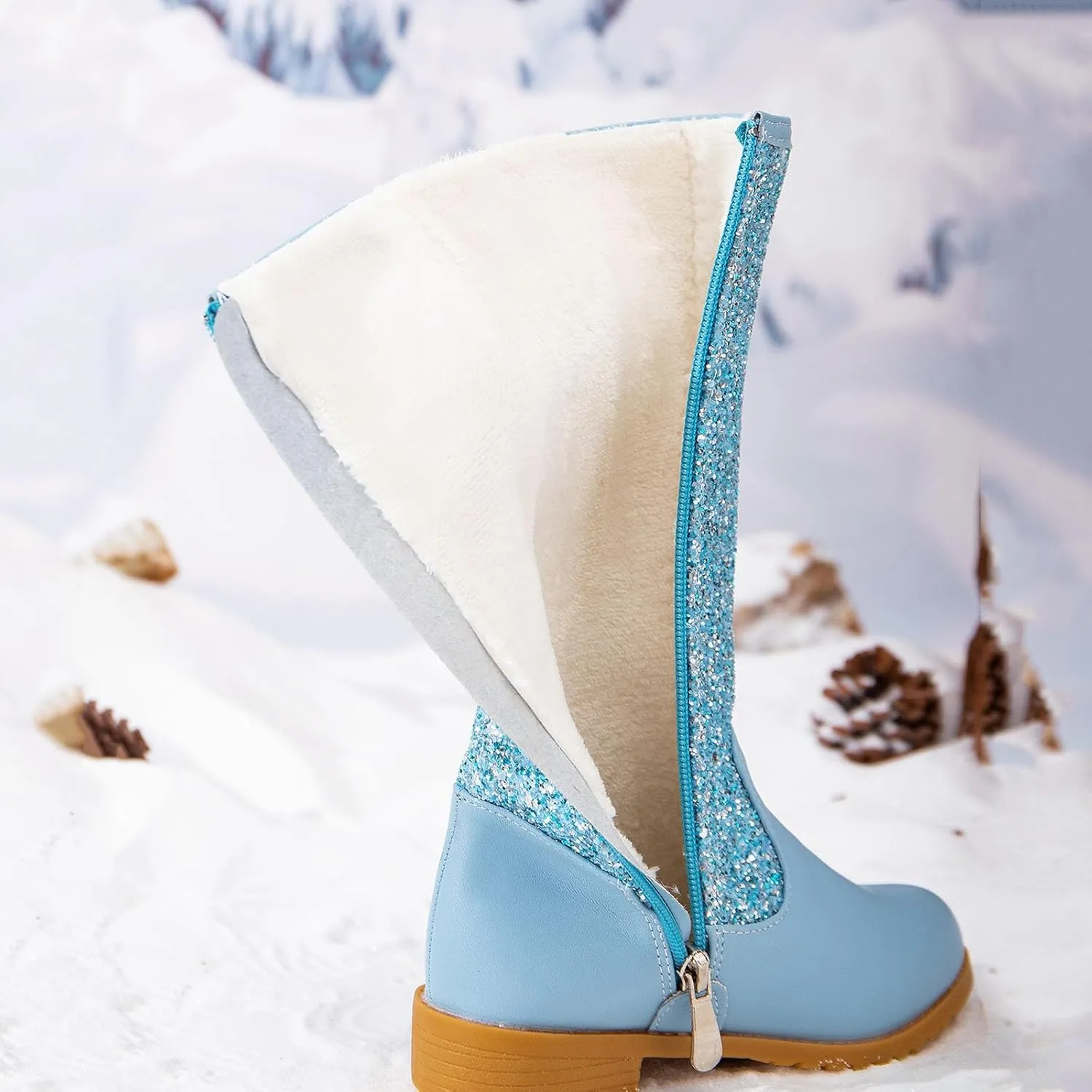 Girls Cowgirl Boots Mid Calf Square Toe Western Boot for Kids Glitter Cowboy Boots Party Snow Boots for Children Shoe