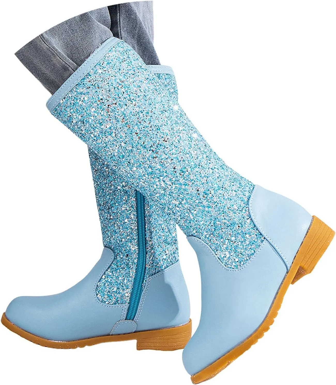 Girls Cowgirl Boots Mid Calf Square Toe Western Boot for Kids Glitter Cowboy Boots Party Snow Boots for Children Shoe