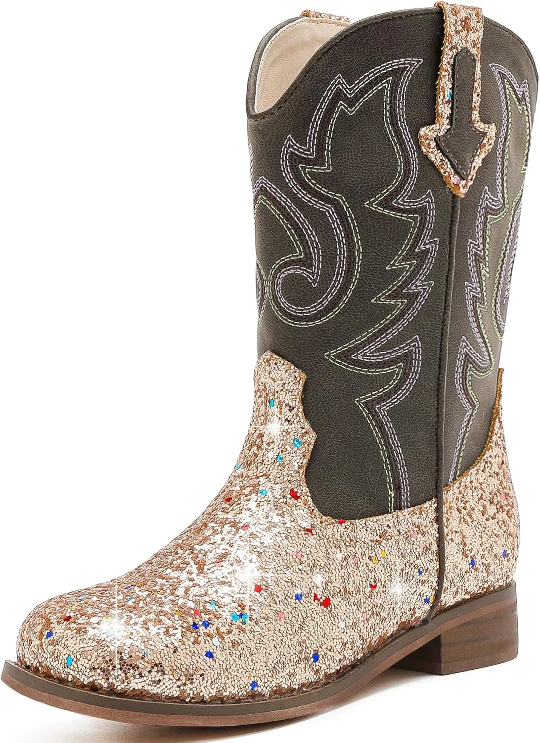 Girls Cowgirl Boots Unisex-Child Mid Calf Glitter Toddler Cowboy Boot Little Big Kids Western Riding Shoes