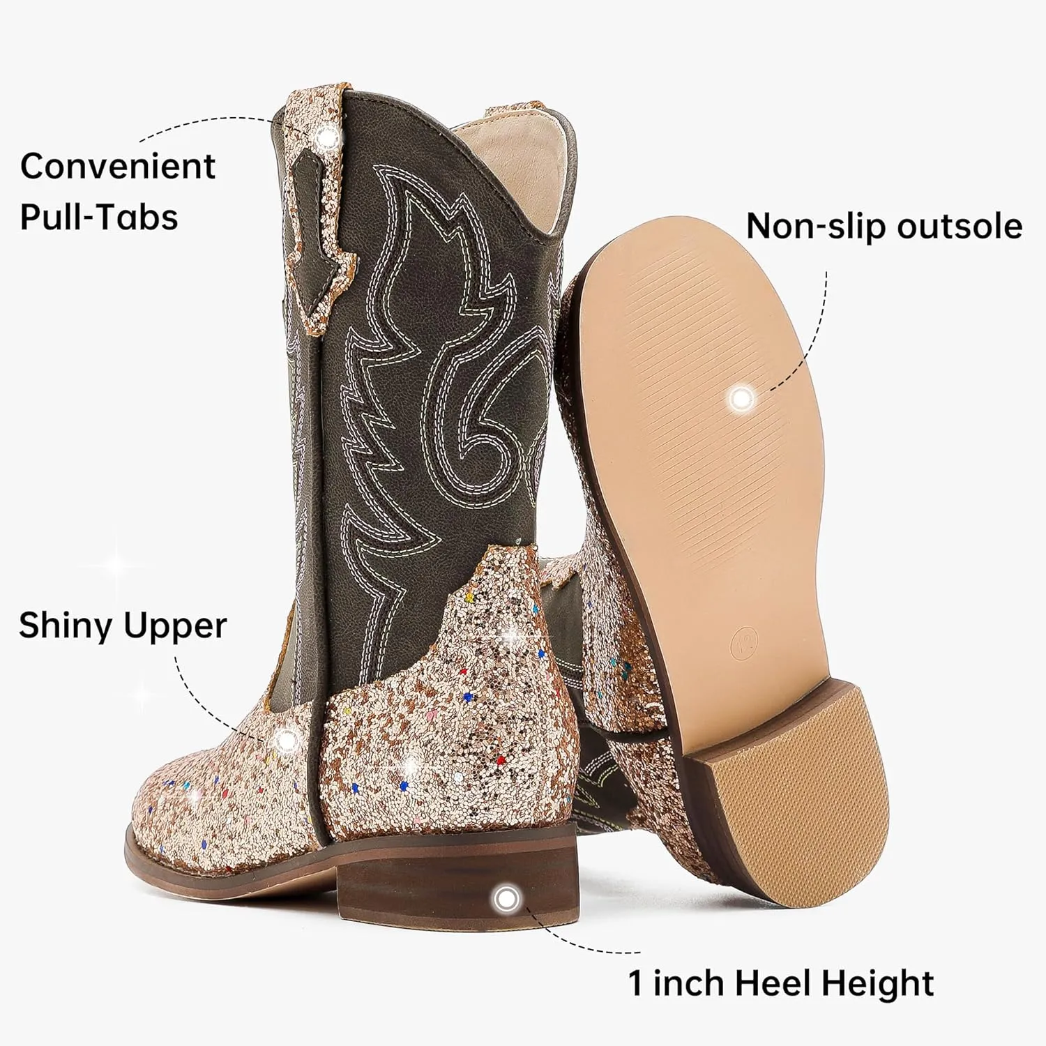 Girls Cowgirl Boots Unisex-Child Mid Calf Glitter Toddler Cowboy Boot Little Big Kids Western Riding Shoes