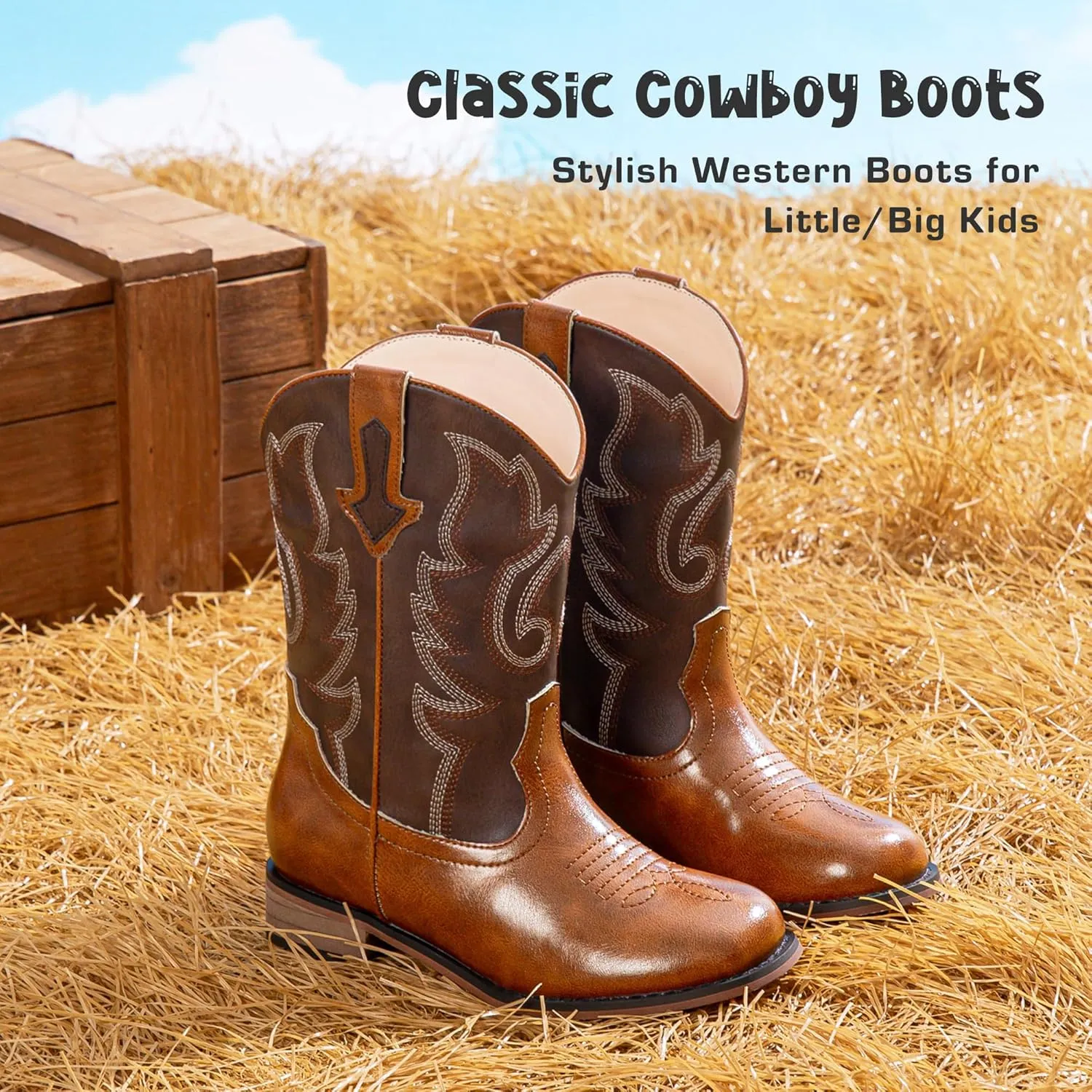 Girls Cowgirl Boots Unisex-Child Mid Calf Glitter Toddler Cowboy Boot Little Big Kids Western Riding Shoes