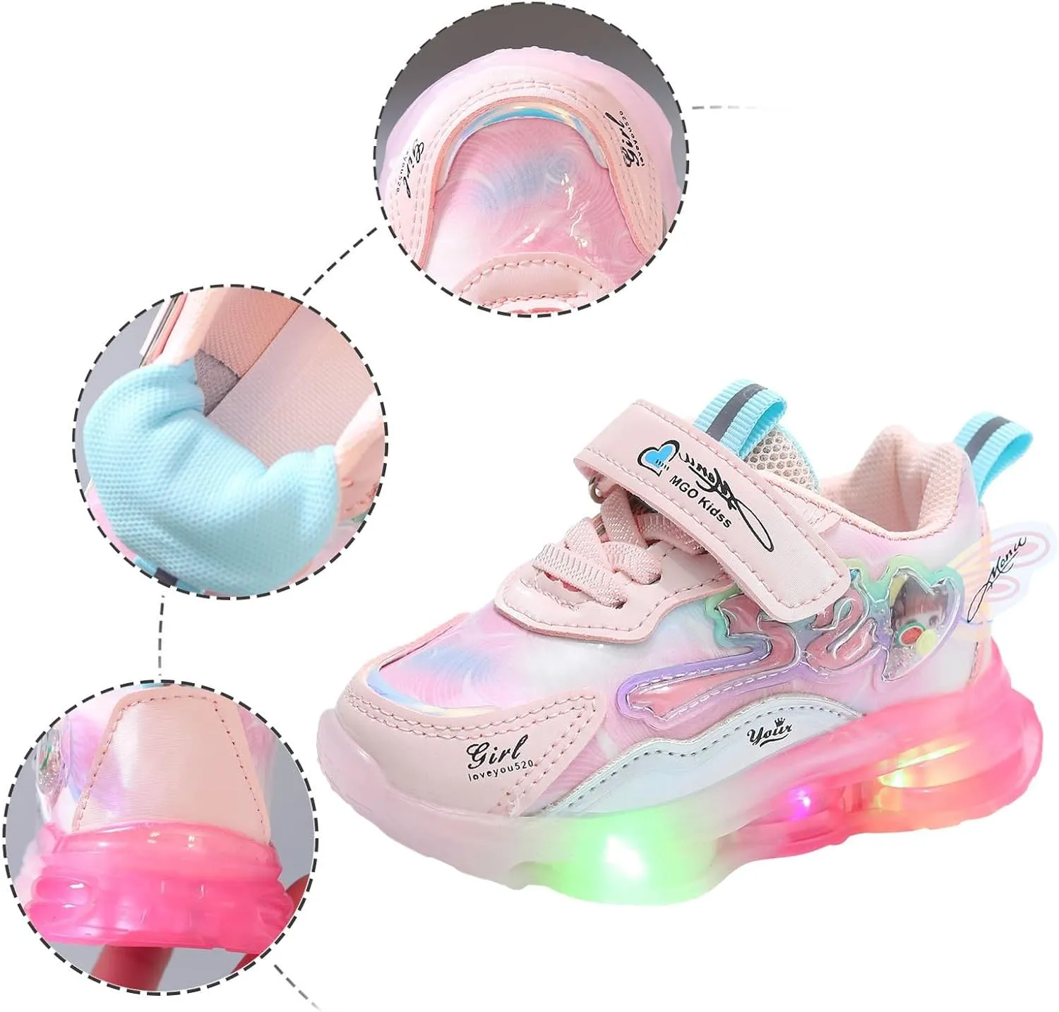 Girls Shoes Kids Girls Tennis Shoes for Running Athletic Walking Gym Sports Comfortable Light Up Fashion Sneakers