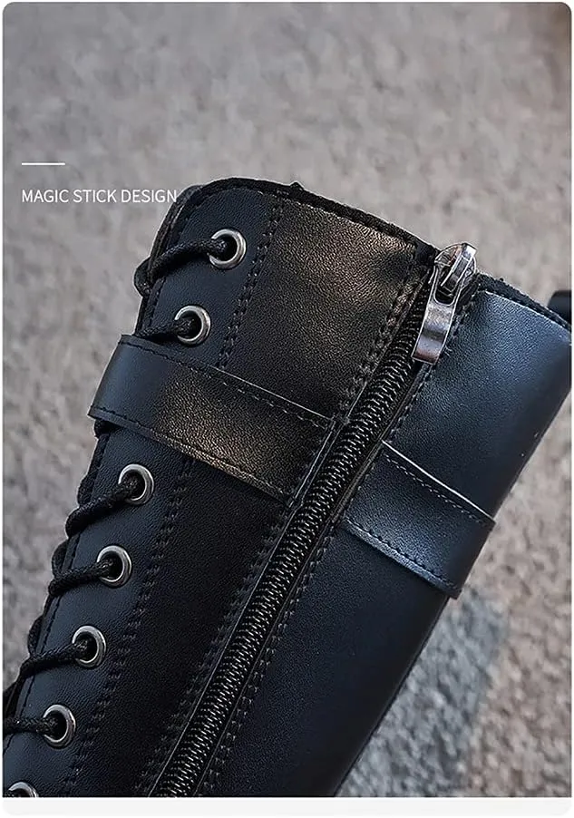 Girls Winter Warm Fur Riding Boots Knee High PU Leather Motorcycle boots