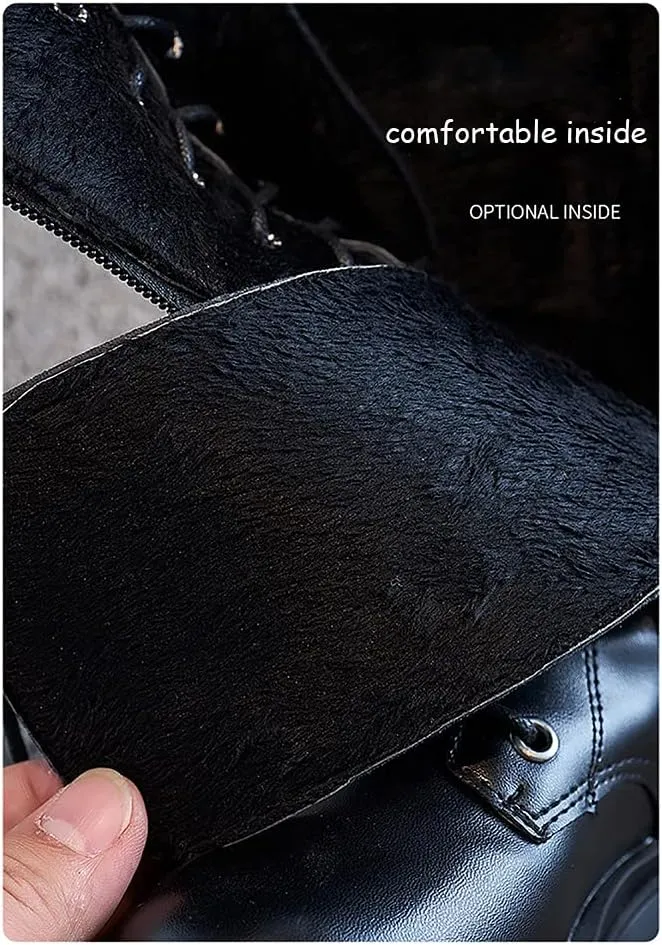 Girls Winter Warm Fur Riding Boots Knee High PU Leather Motorcycle boots