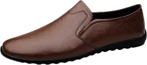 HOOENG Smoking Loafer for Men Genuine Leather Round Toe Breathable Lightweight Resistant Flat Heel Flexible Casual Slip on