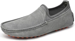 HOOENG Smoking Loafer for Men Lightweight Large Size Genuine Suede Leather Moc Toe Resistant Anti-Slip Flexible Lightweight Flat Heel Casual Slip On (Color : Gray, Size : 11.5)
