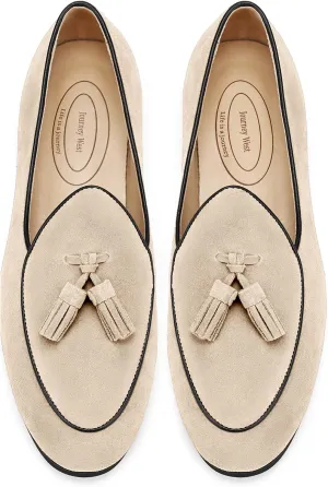 Journey West Suede Tassel Loafer for Women Slip-on Belgian Penny Loafers Shoes for Women Beige US 9