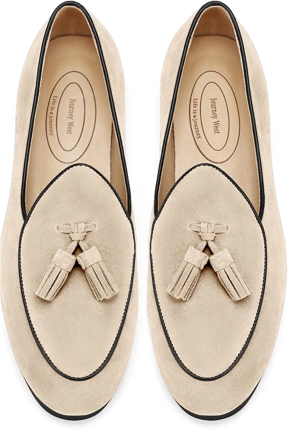 Journey West Suede Tassel Loafer for Women Slip-on Belgian Penny Loafers Shoes for Women Beige US 9