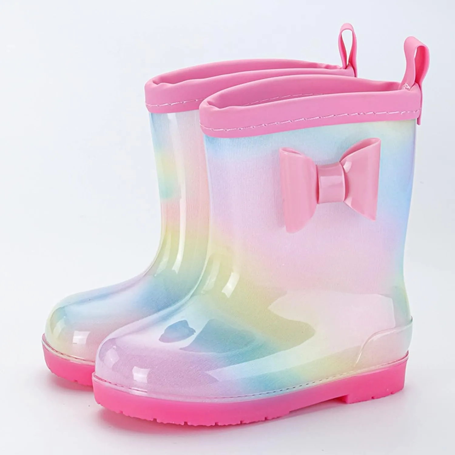Kids Bow Rain Boots for Girls Toddler Waterproof Rubber Cute Rainbow Rain Shoes Lightweight Anti Slip Garden Boots