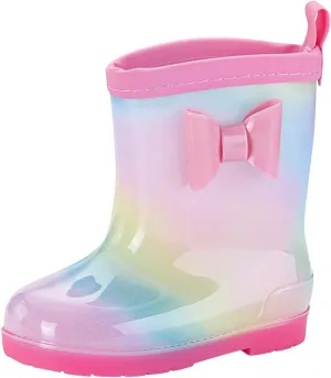 Kids Bow Rain Boots for Girls Toddler Waterproof Rubber Cute Rainbow Rain Shoes Lightweight Anti Slip Garden Boots