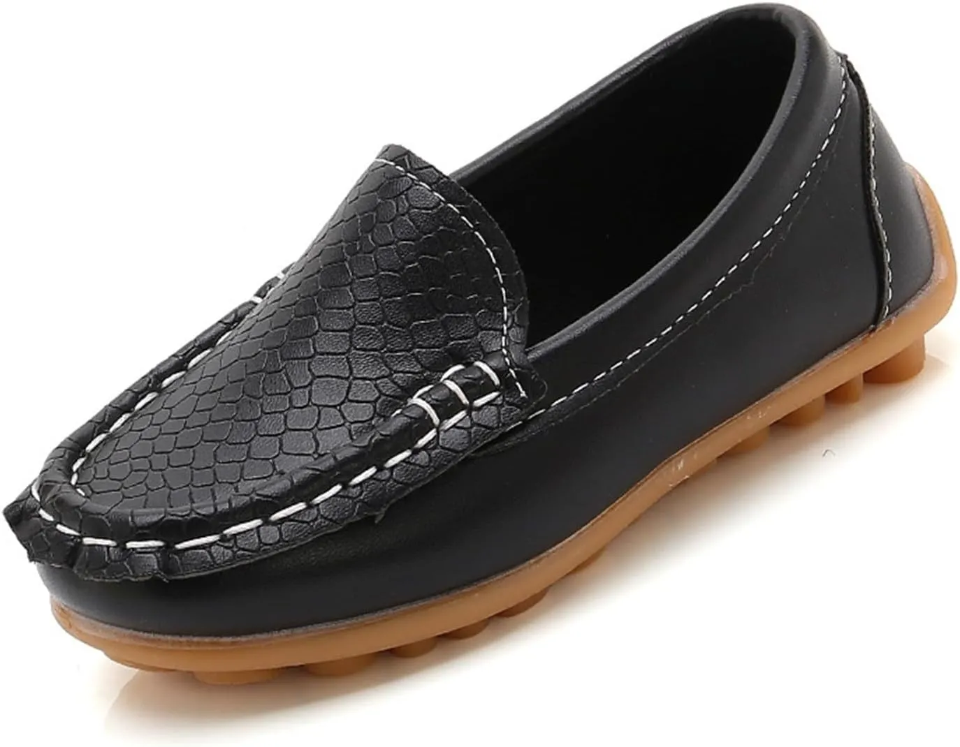 Kids Leather Loafers Slip-On Texture Flats Girls Boys Boat Shoes Toddler Soft Sole Moccasins School Tennis Shoes