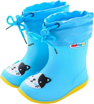 Kids Rain Boots for Girls Boys Waterproof Toddler Cute Cartoon Insulated Rubber boots with Snow Shoes for Kids