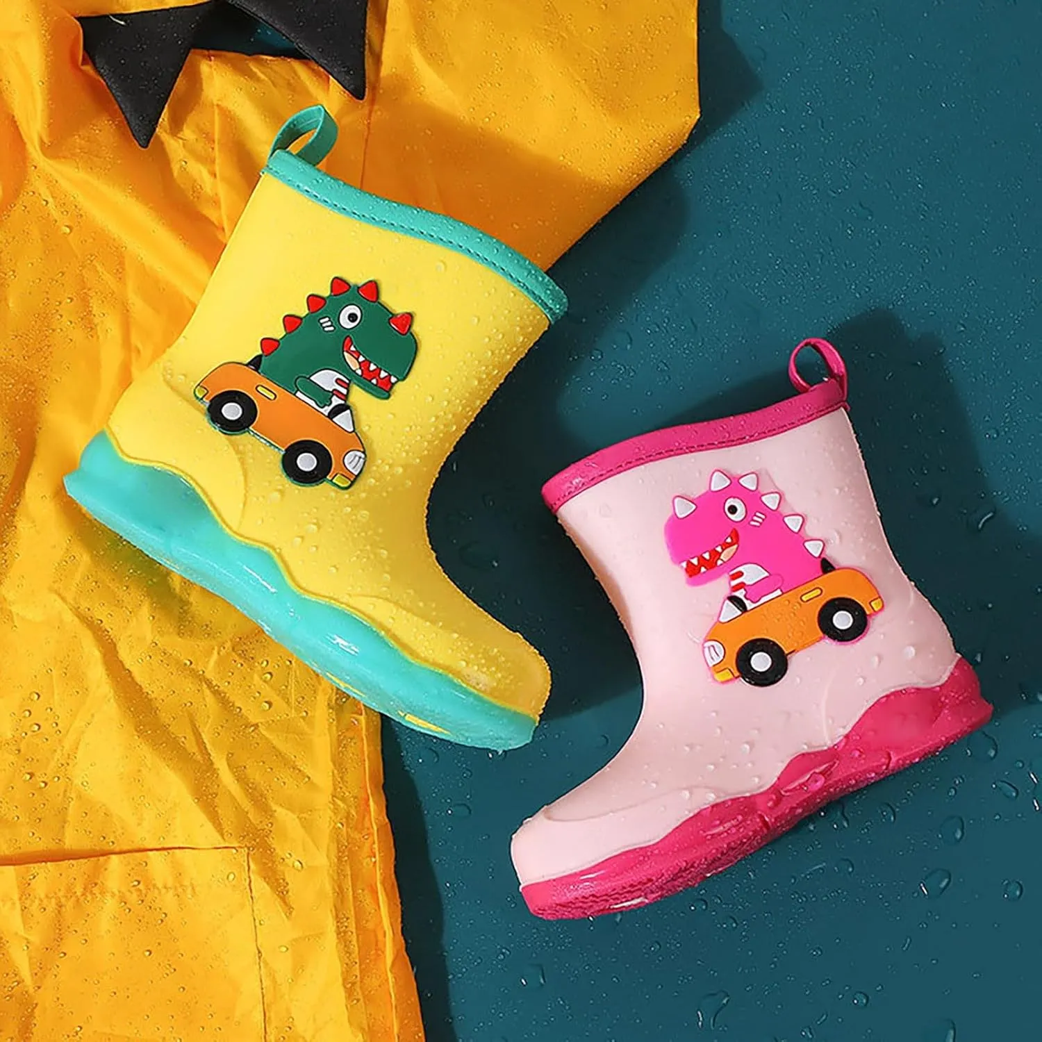 Kids Rubber Cartoon Rain Boots Toddler Shoes Cute Cartoon Dinosaur Waterproof Outdoor Boots for Boys Girls