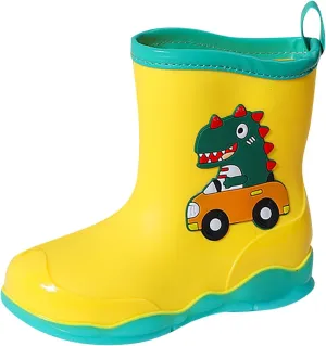 Kids Rubber Cartoon Rain Boots Toddler Shoes Cute Cartoon Dinosaur Waterproof Outdoor Boots for Boys Girls