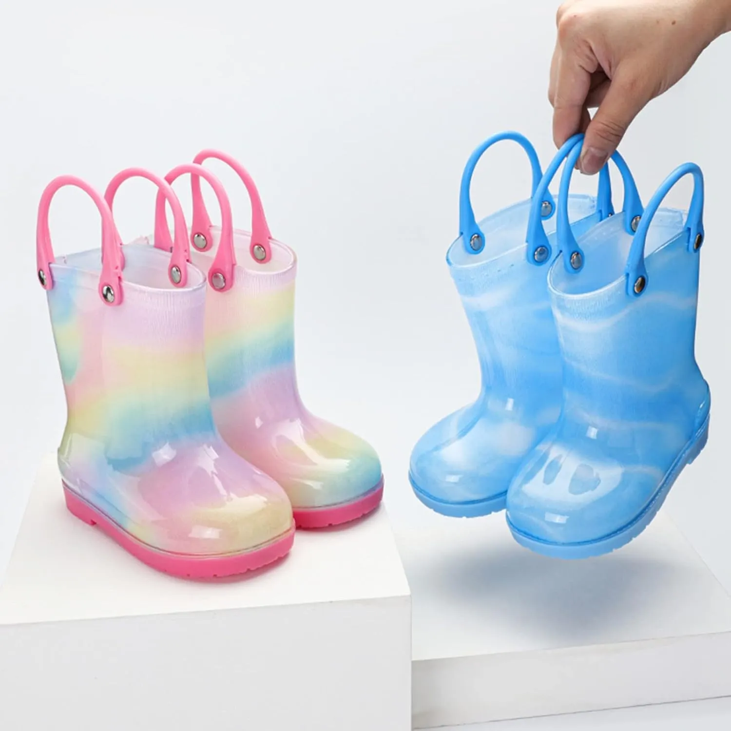 Kids Tie Dye Waterproo?? Rain Boot with Pull on Handles Toddler Bow Rain Boots Rubber Boots Boys Cute Water Shoes