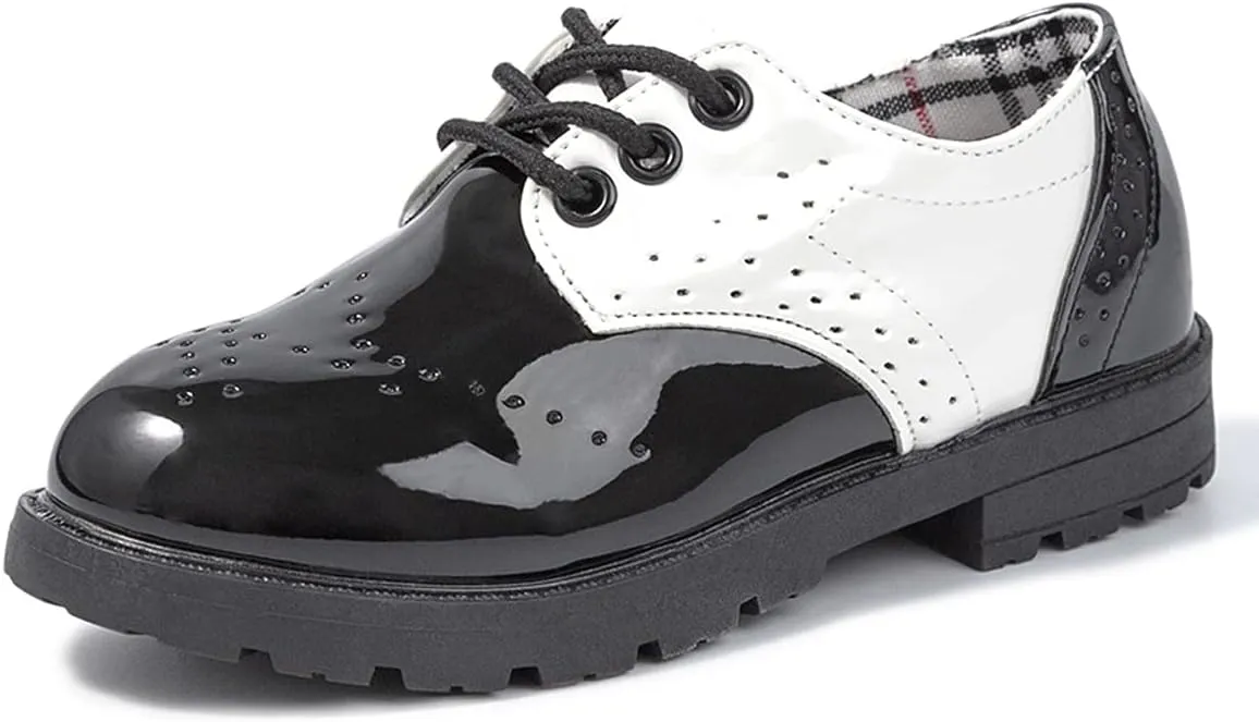KIDSUN Toddler Boy??s Girl??s Dress Shoes Comfort Lace-Up Oxford School Uniform Shoes Loafer Flats (Toddler/Little Kid) E-Black