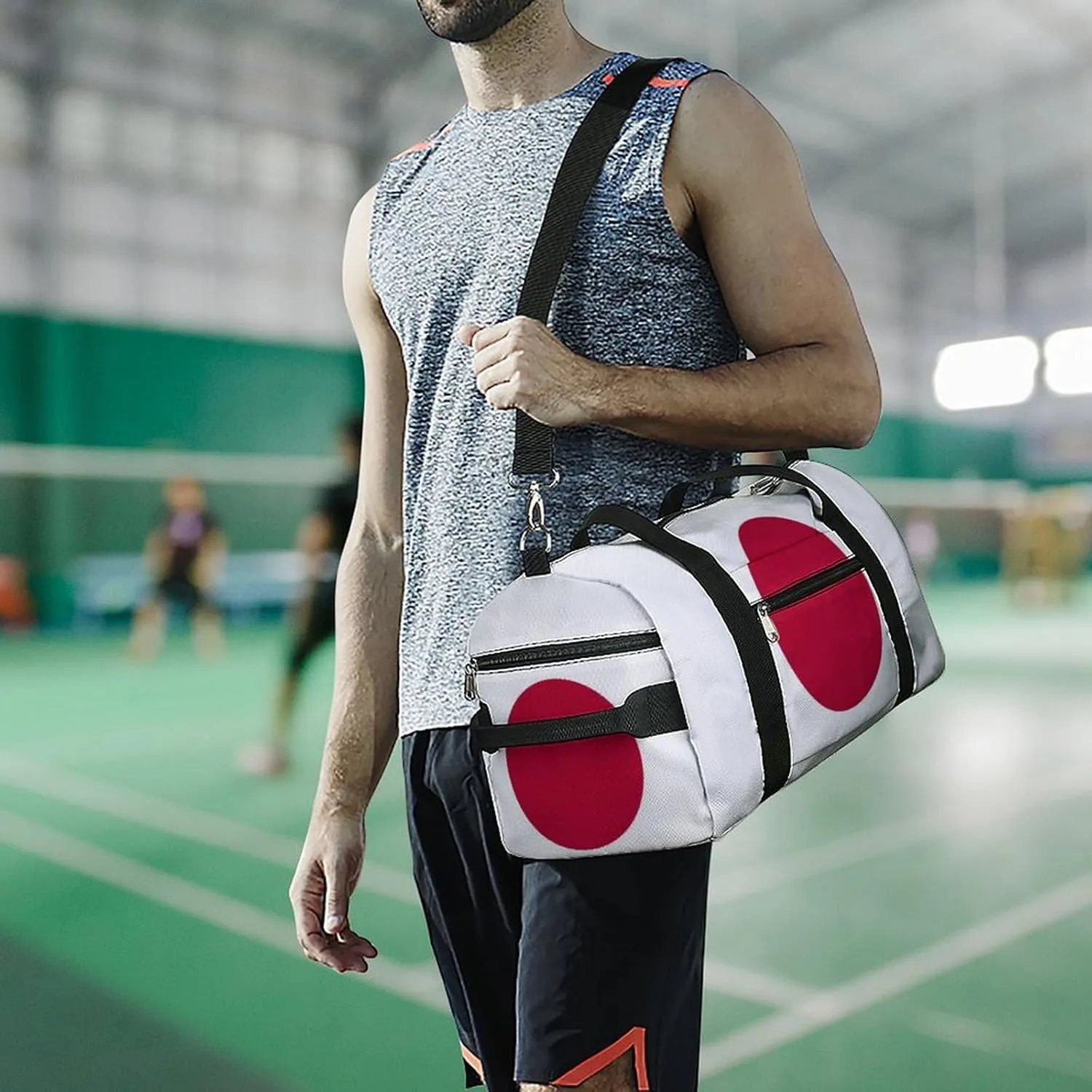 Lightweight Japan Flag Duffel Bag for Boys Girls with Shoe Compartment Weekender