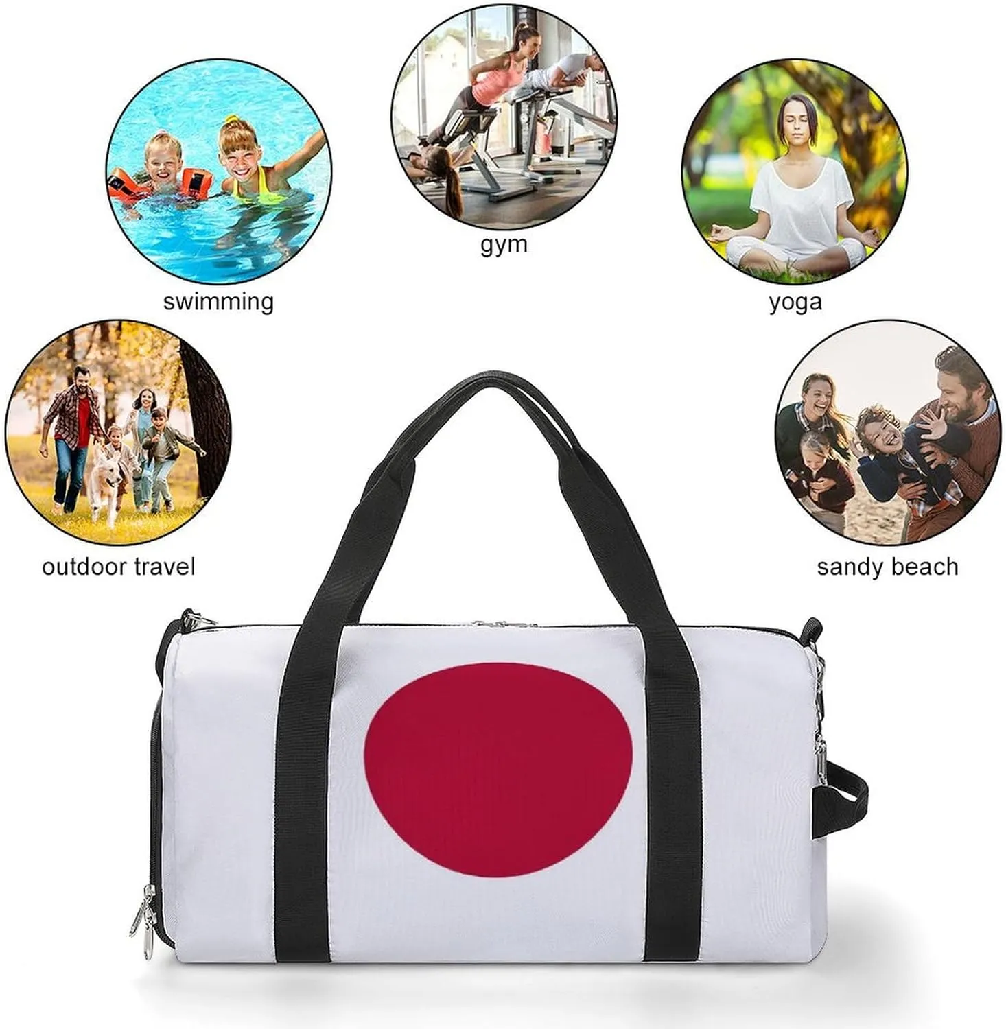 Lightweight Japan Flag Duffel Bag for Boys Girls with Shoe Compartment Weekender