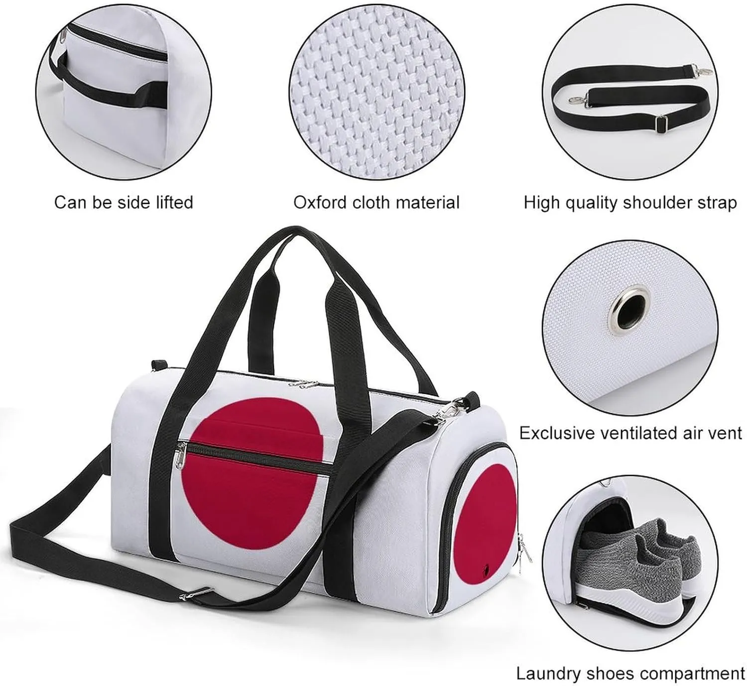 Lightweight Japan Flag Duffel Bag for Boys Girls with Shoe Compartment Weekender
