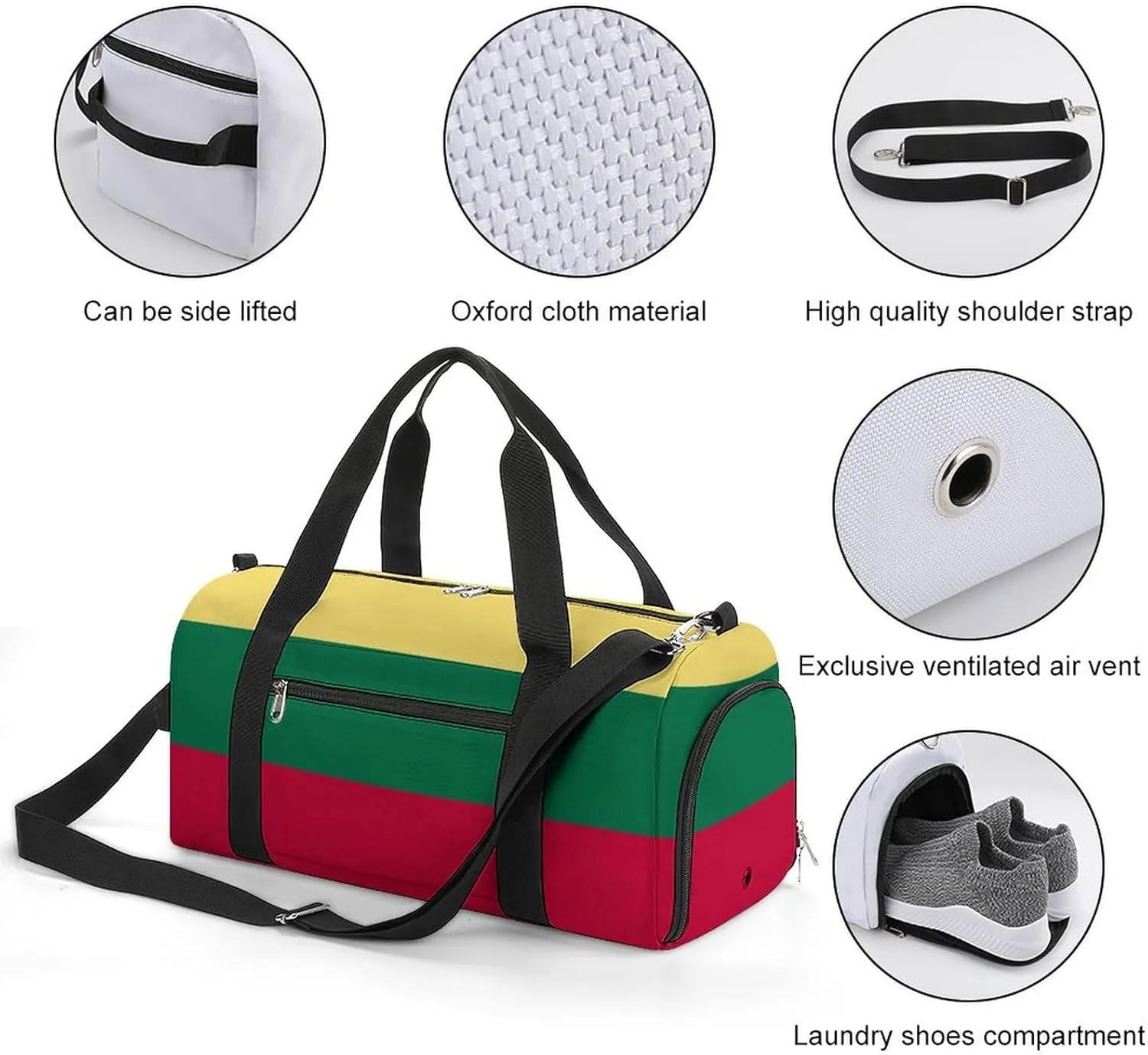 Lightweight Lithuania Flag Duffel Bag for Boys Girls with Shoe Compartment Weekender