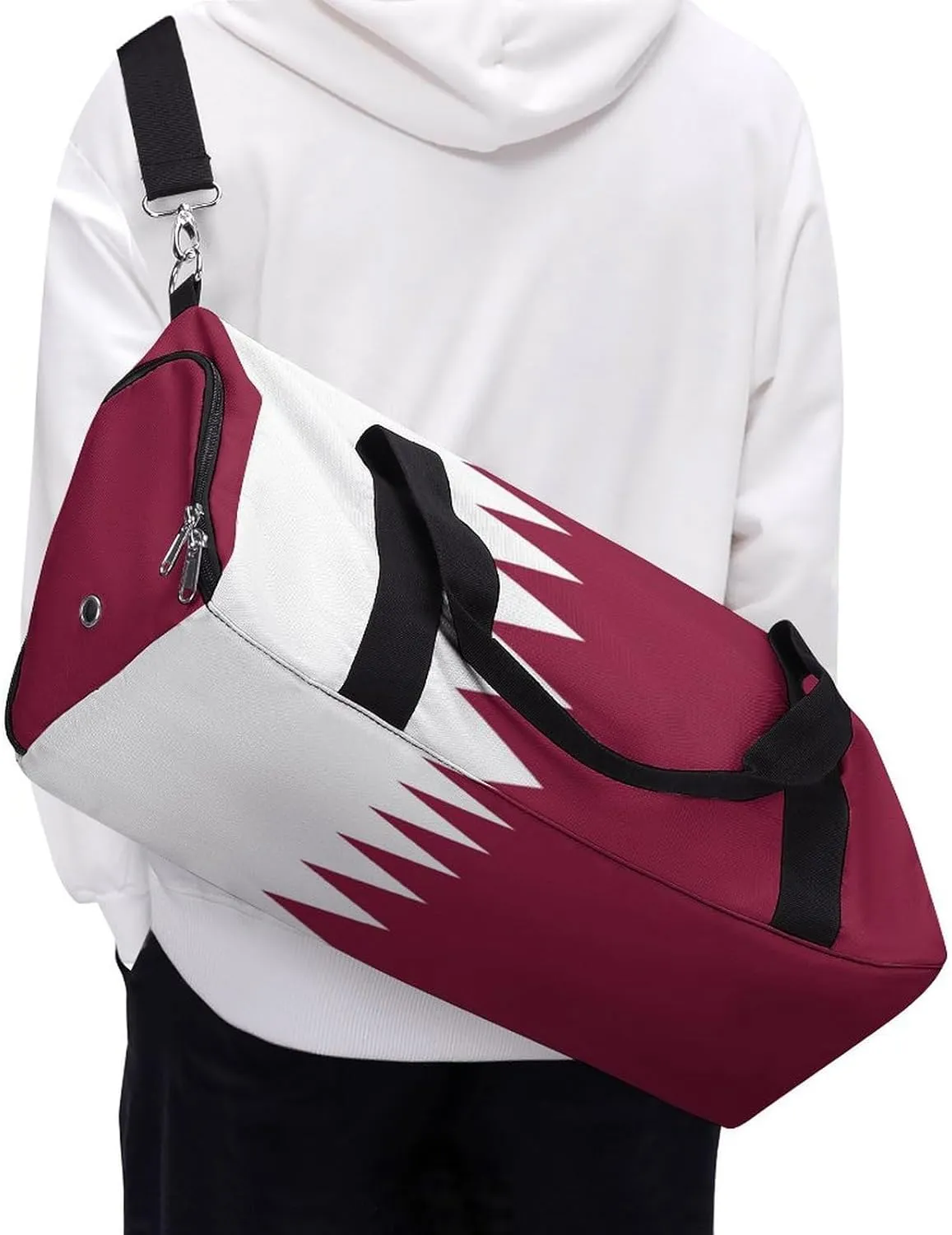 Lightweight Qatar Flag Duffel Bag for Boys Girls with Shoe Compartment Weekender