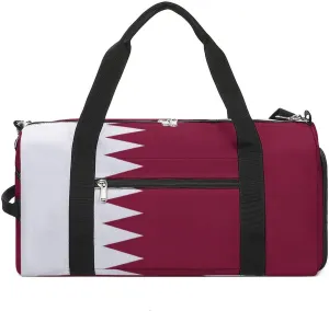 Lightweight Qatar Flag Duffel Bag for Boys Girls with Shoe Compartment Weekender