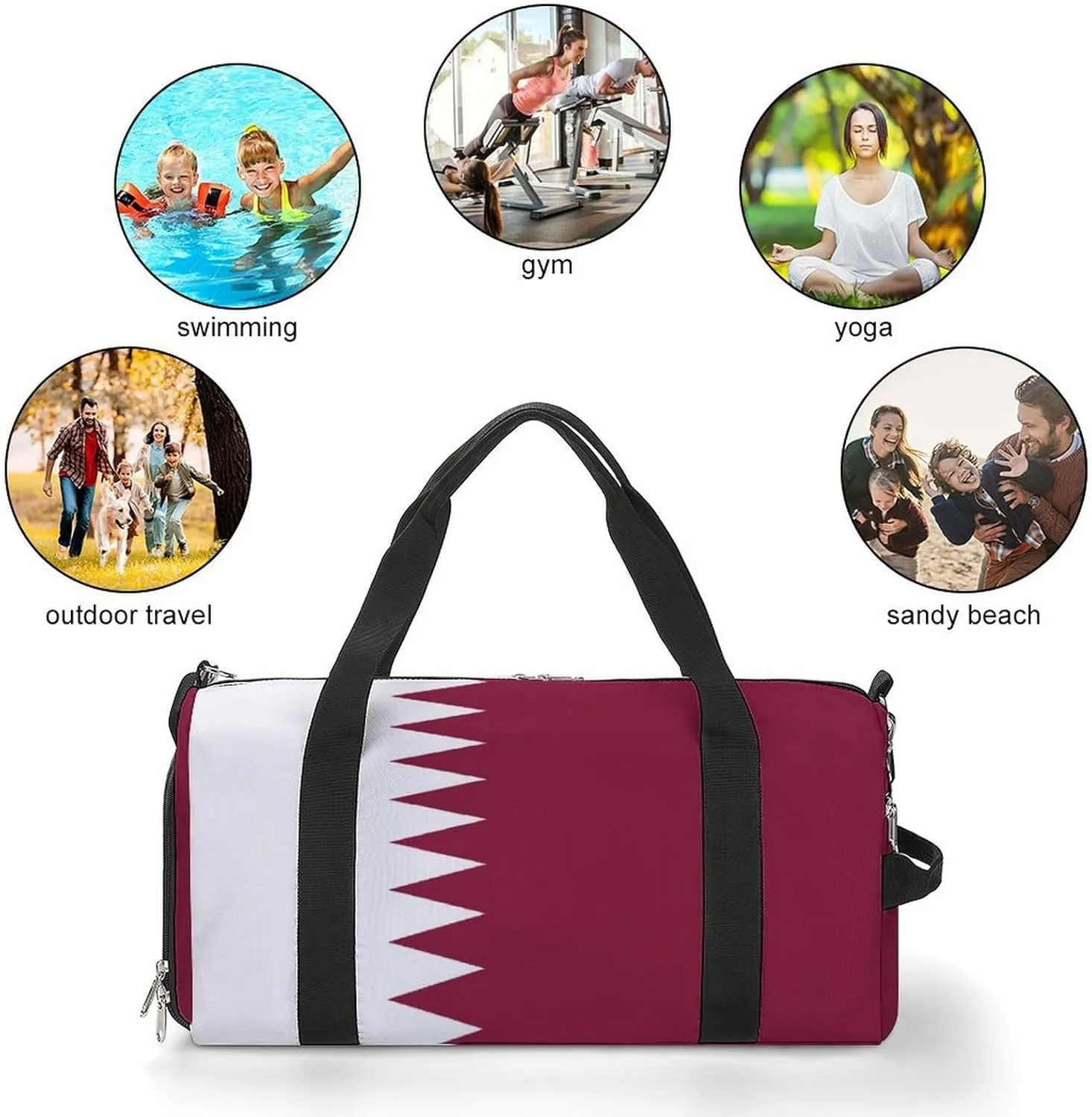 Lightweight Qatar Flag Duffel Bag for Boys Girls with Shoe Compartment Weekender