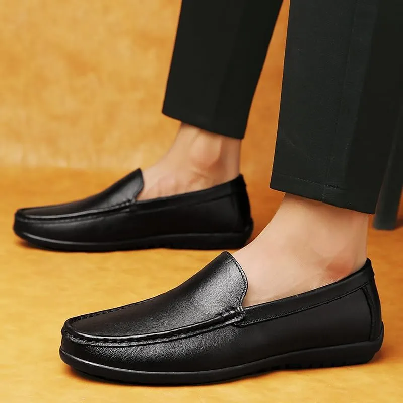 Loafers for Men Round Toe Faux Leather Loafer Shoes Anti-Slip Flat Heel Comfortable Casual Slip On