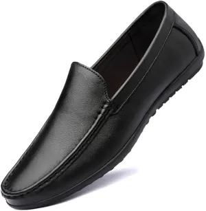 Loafers for Men Round Toe Faux Leather Loafer Shoes Anti-Slip Flat Heel Comfortable Casual Slip On