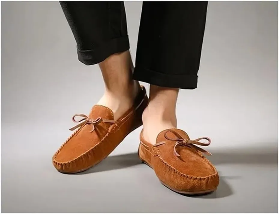 Loafers for Men Solid Color Suede Vamp Boat Shoes Moccasins Shoes Flexible Lightweight Flat Heel Prom Wedding Slip On