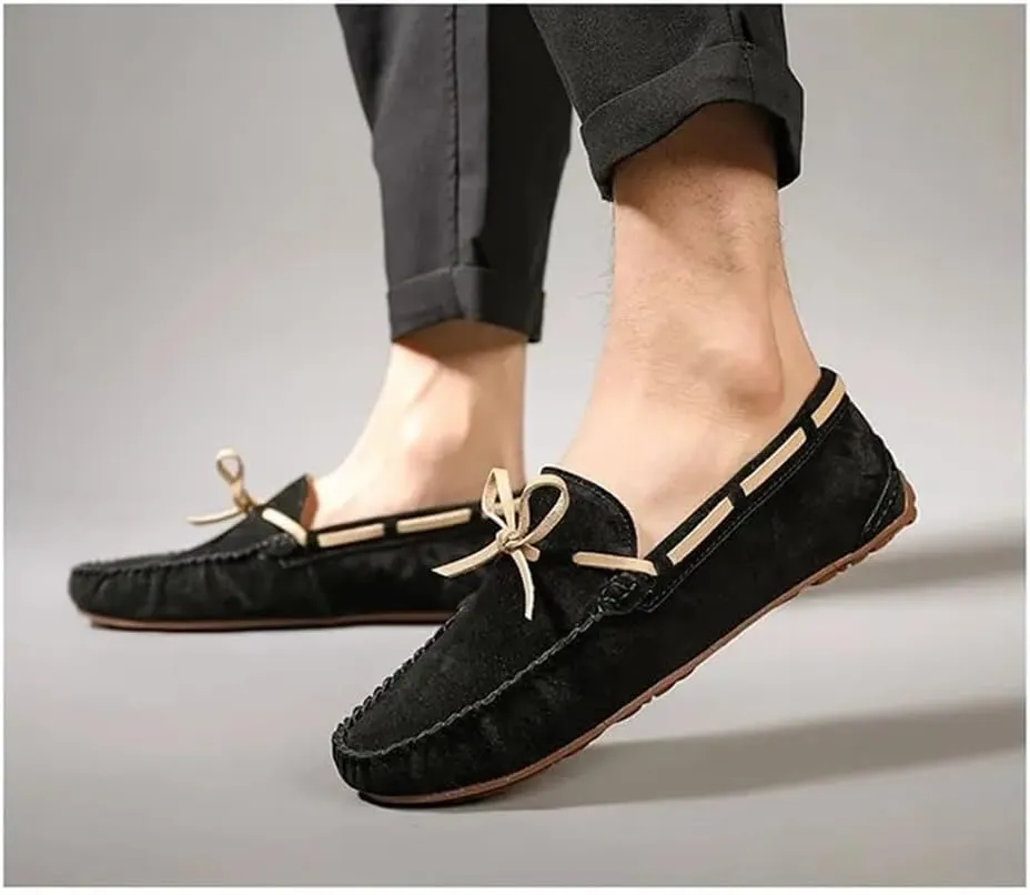 Loafers for Men Solid Color Suede Vamp Boat Shoes Moccasins Shoes Flexible Lightweight Flat Heel Prom Wedding Slip On