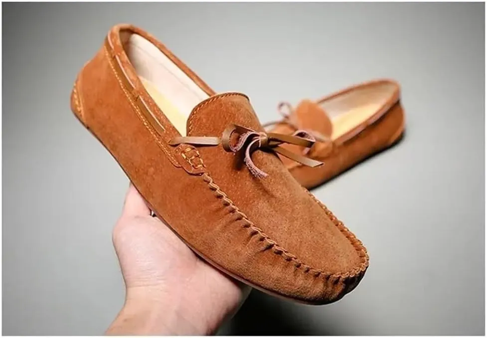 Loafers for Men Solid Color Suede Vamp Boat Shoes Moccasins Shoes Flexible Lightweight Flat Heel Prom Wedding Slip On
