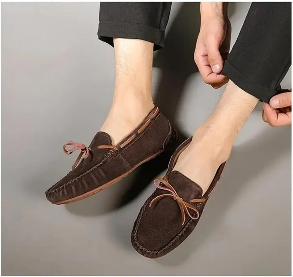 Loafers for Men Solid Color Suede Vamp Boat Shoes Moccasins Shoes Flexible Lightweight Flat Heel Prom Wedding Slip On