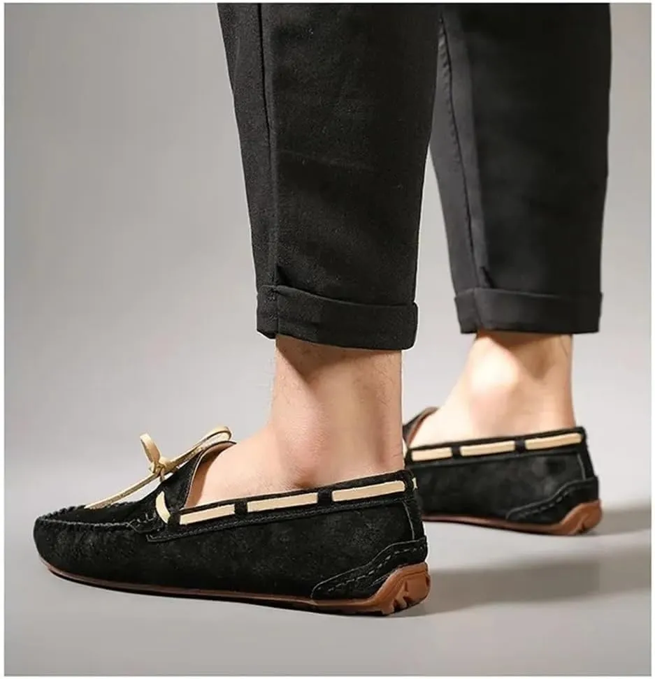 Loafers for Men Solid Color Suede Vamp Boat Shoes Moccasins Shoes Flexible Lightweight Flat Heel Prom Wedding Slip On