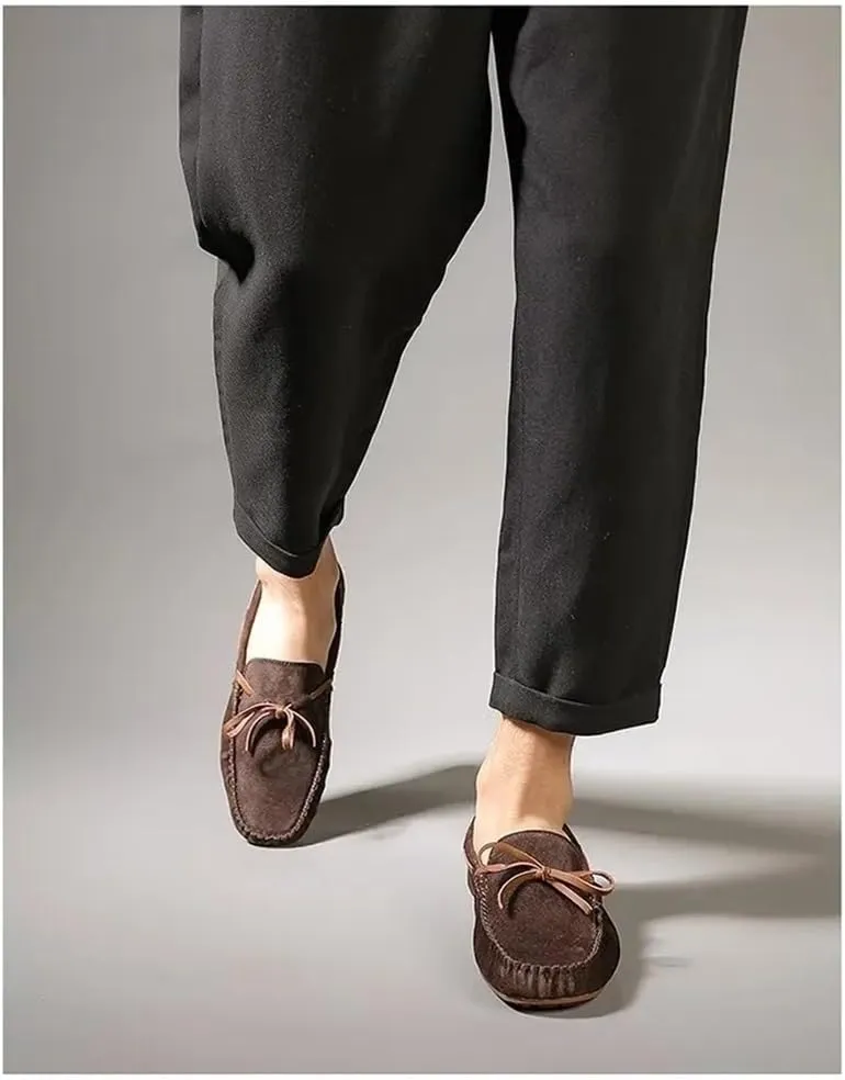 Loafers for Men Solid Color Suede Vamp Boat Shoes Moccasins Shoes Flexible Lightweight Flat Heel Prom Wedding Slip On