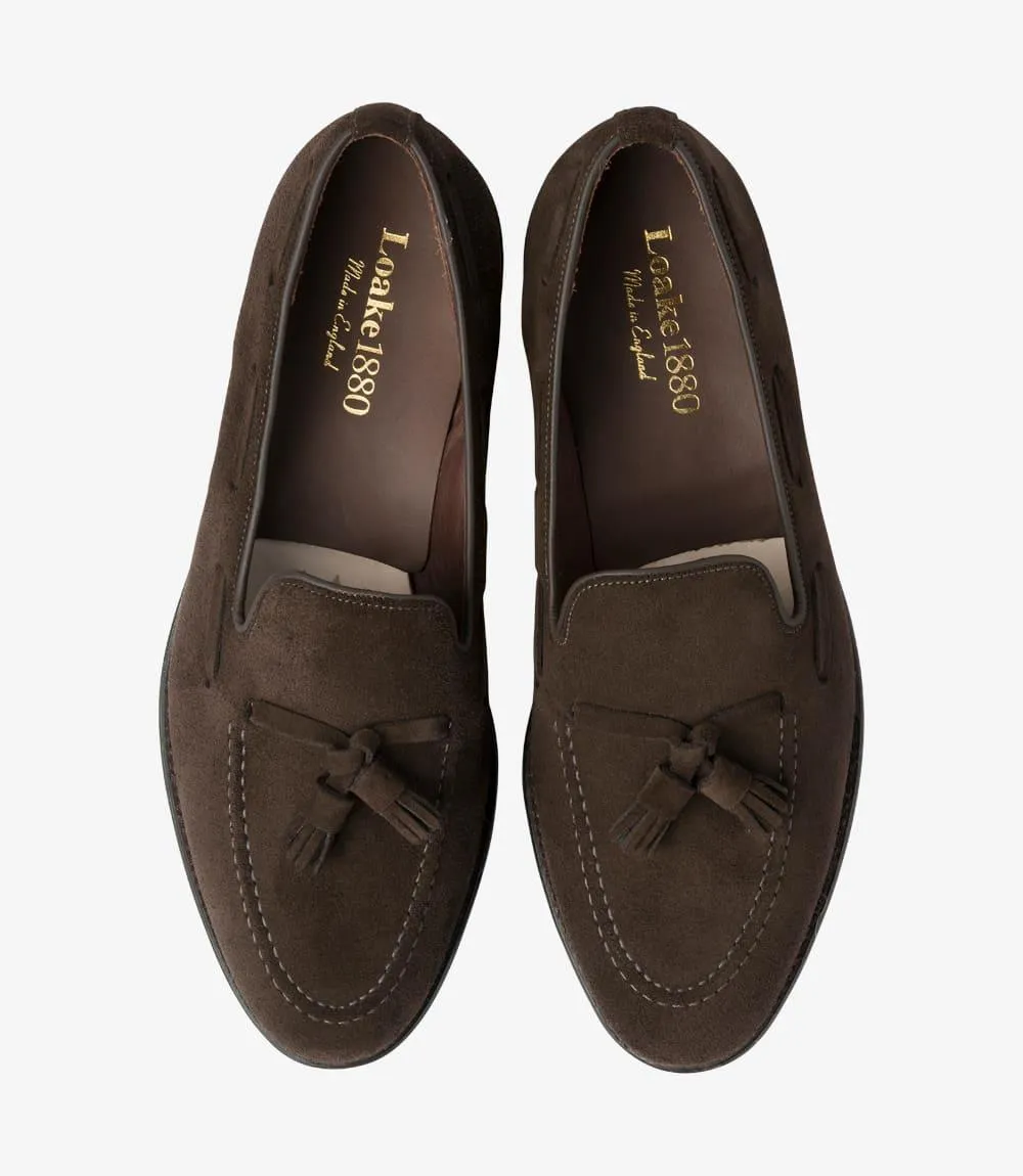 LOAKE RUSSELL DARK BROWN SUEDE LOAFER LEATHER SOLE F-MEDIUM