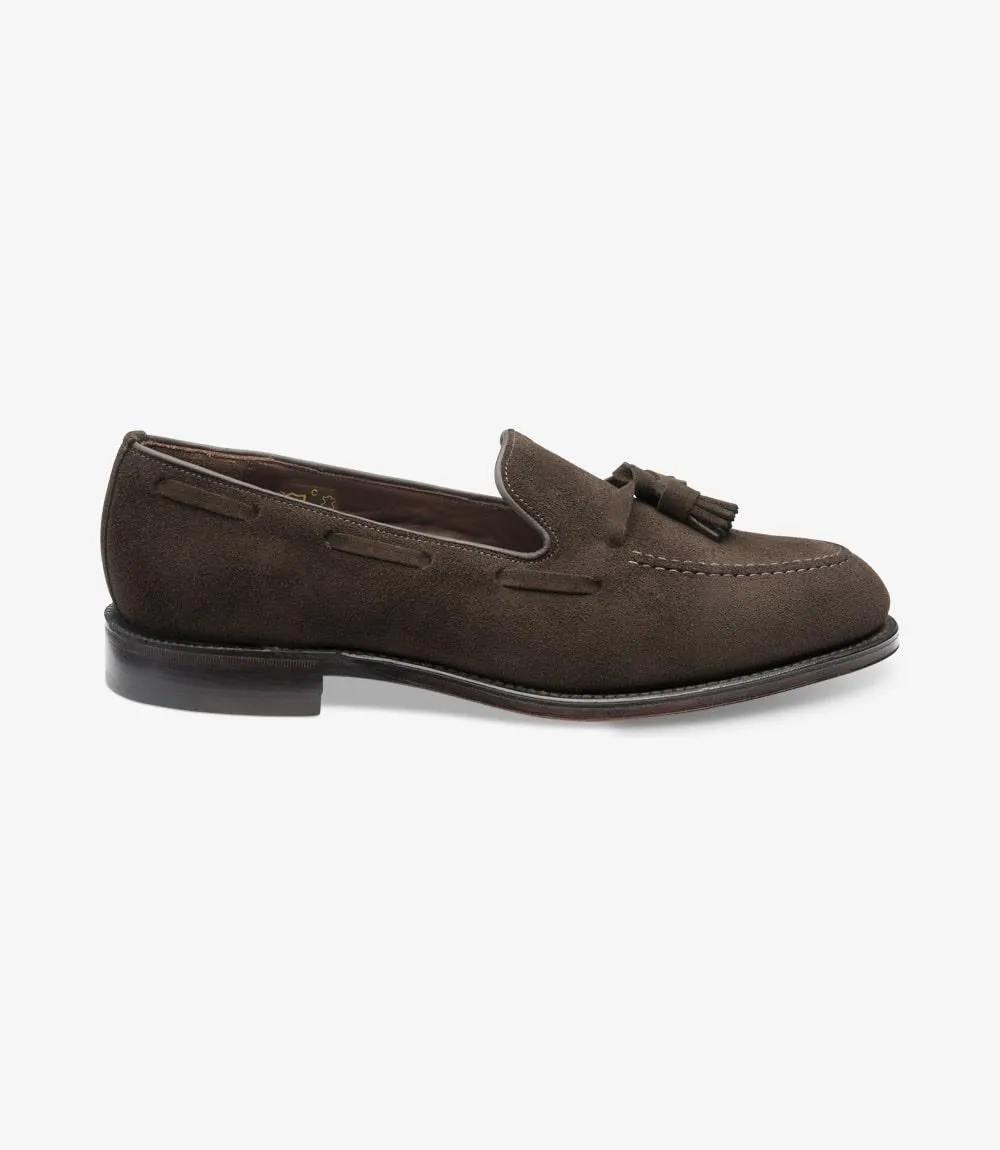 LOAKE RUSSELL DARK BROWN SUEDE LOAFER LEATHER SOLE F-MEDIUM