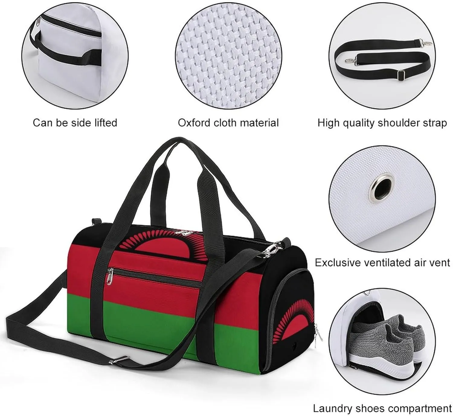 Malawi Flag Duffel Bag for Boys Girls with Waterproof Shoe Compartment Travel