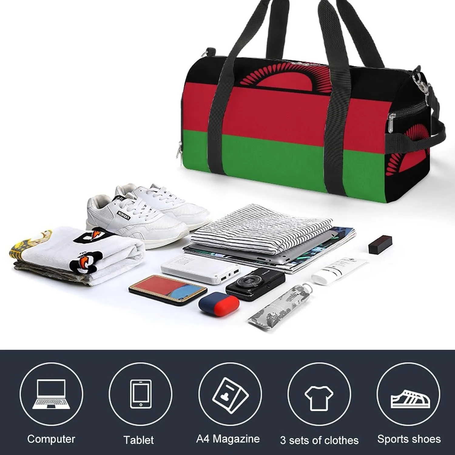 Malawi Flag Duffel Bag for Boys Girls with Waterproof Shoe Compartment Travel