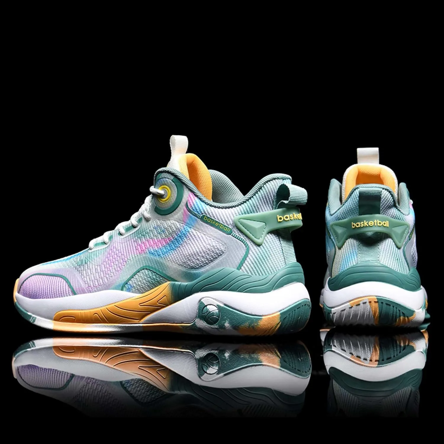 Mens and Womens Lace Up Mid Top Basketball Sneakers High Elasticity Running Shoes Rubber Sole Wear Resistant Walking Shoes Comfortable and Breathable Badminton Shoes Tennis Shoes Cross Training Shoes