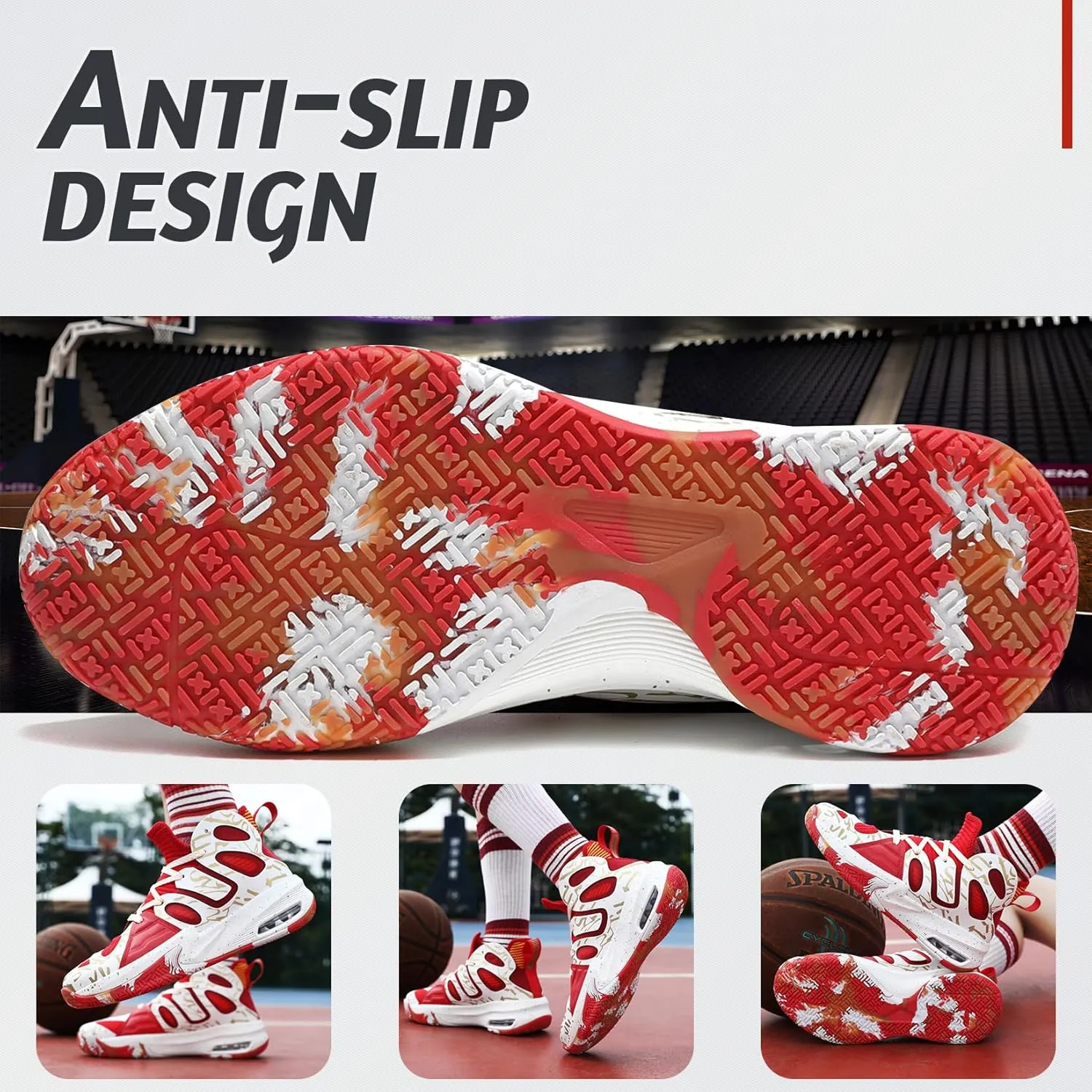 Men's Basketball Shoes Fashion Breathable Non Slip Sneakers Mens Arch Support Running Sport Shoes Red White 9.5