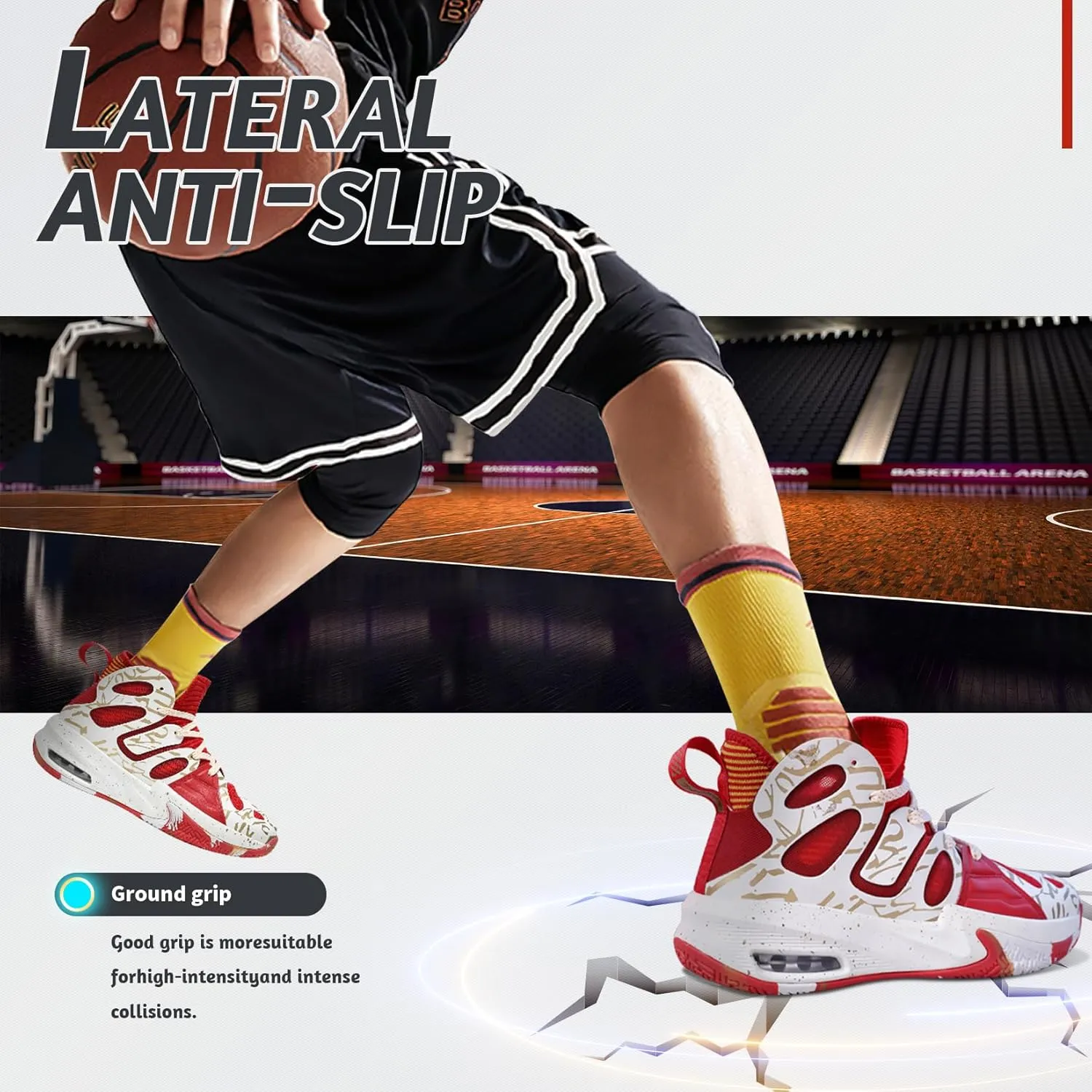 Men's Basketball Shoes Fashion Breathable Non Slip Sneakers Mens Arch Support Running Sport Shoes Red White 9.5