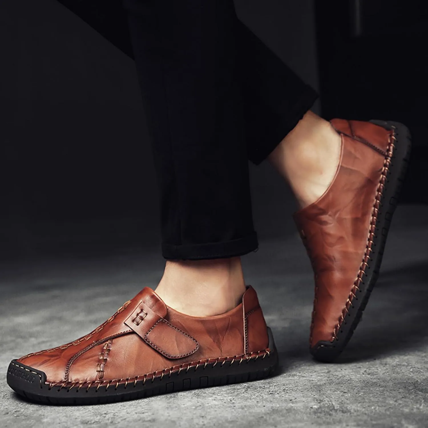 Men's Causal Loafers Slip on Leather Handmade Driving Oxford Flats Comfortable Walking Shoes